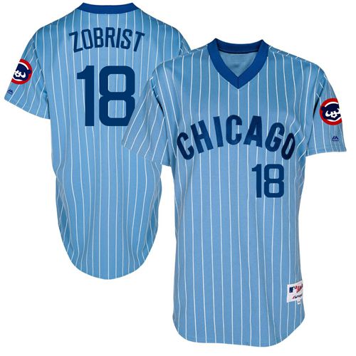 Cubs #18 Ben Zobrist Blue(White Strip) Cooperstown Throwback Stitched MLB Jersey - Click Image to Close
